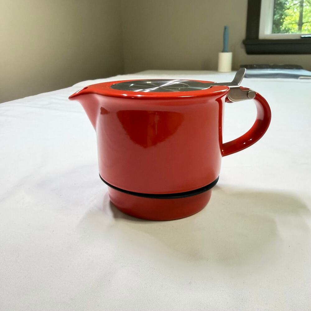 FORLIFE 18oz. Red Ceramic Teapot With Stainless Steal Infuser & Lid